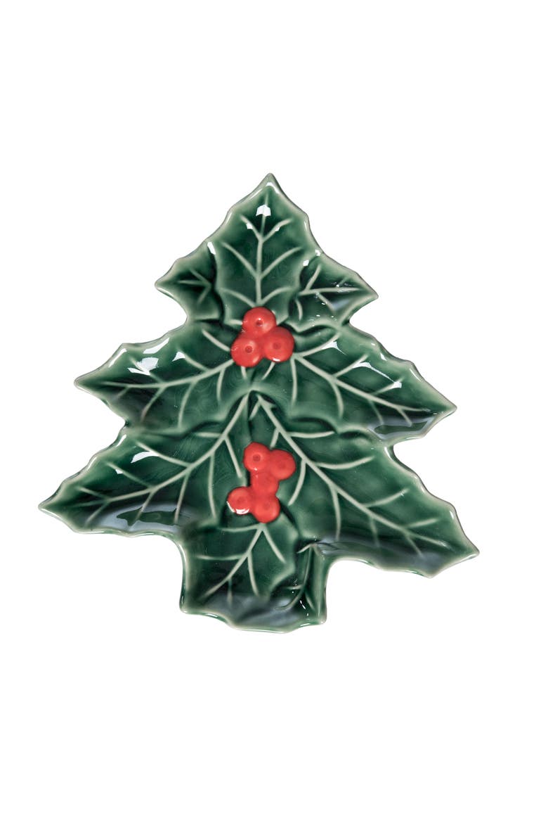 Holly Tree Decorative Christmas Plate, Main, color, Green