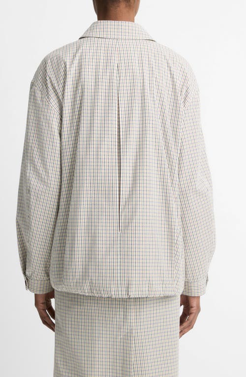 Vince Oversized Gardeners Check Bomber Jacket In Stone/tan