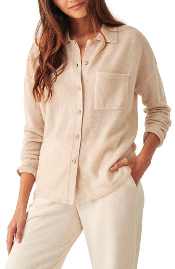 Faherty Clous Cashmere Button-up Sweater Shirt In Brown