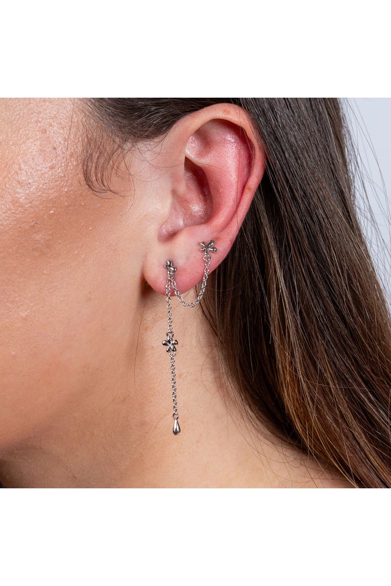 Splash Double Post Earring with Drop, Alternate, color, Sterling Silver