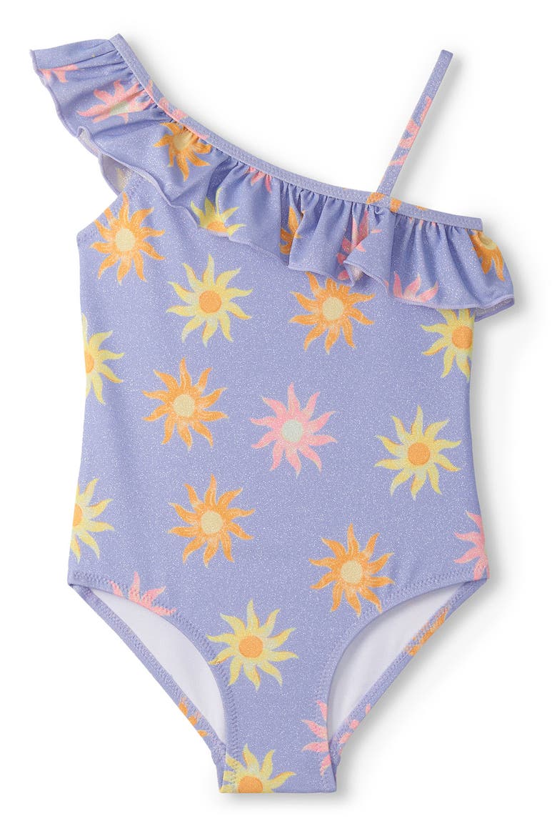 Kids' Faded Suns Ruffle Trim One-Piece Swimsuit, Main, color, SERENITY