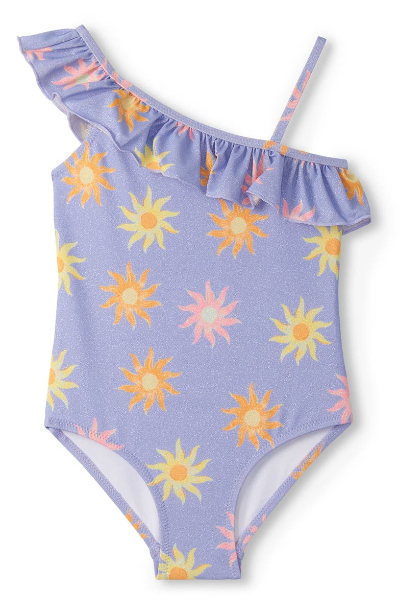 Hatley Kids' Faded Suns Ruffle Trim One-Piece Swimsuit, Main, color, Serenity