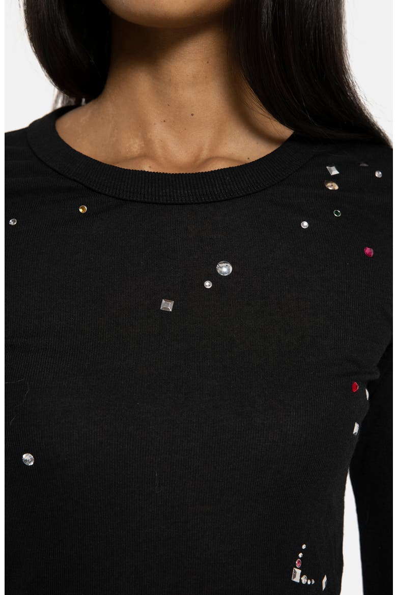 Studded Long Sleeve Knit T-Shirt, Alternate, color, BLACK