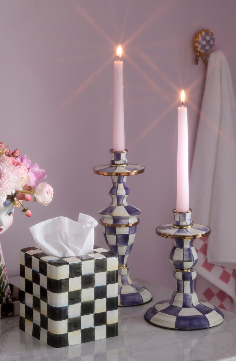 MACKENZIE CHILDS Violet Check Medium Candlestick Holder, Alternate, color, Violet
