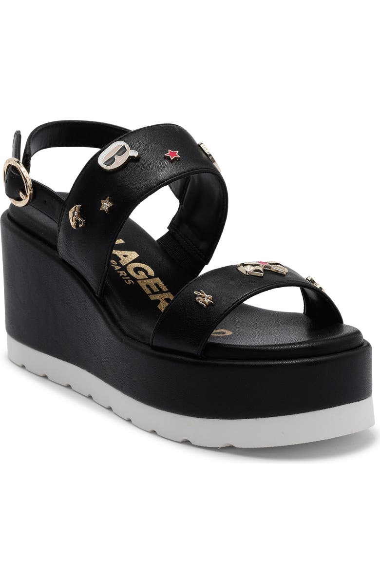 KARL LAGERFELD PARIS Cleome Slingback Platform Wedge Sandal, Main, color, Black