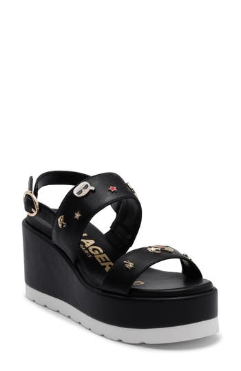 Karl Lagerfeld Paris Cleome Slingback Platform Wedge Sandal In Black