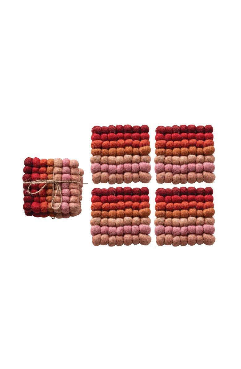 Storied Home Handmade Wool Felt Ball Coasters, Set of 4, Main, color, 