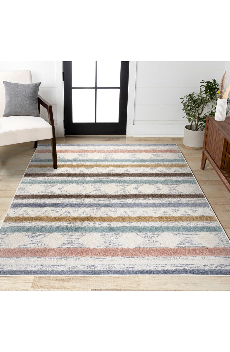 JONATHAN Y Faiza Moroccan Striped Geometric High-Low Area Rug, Alternate, color, Multi/Cream