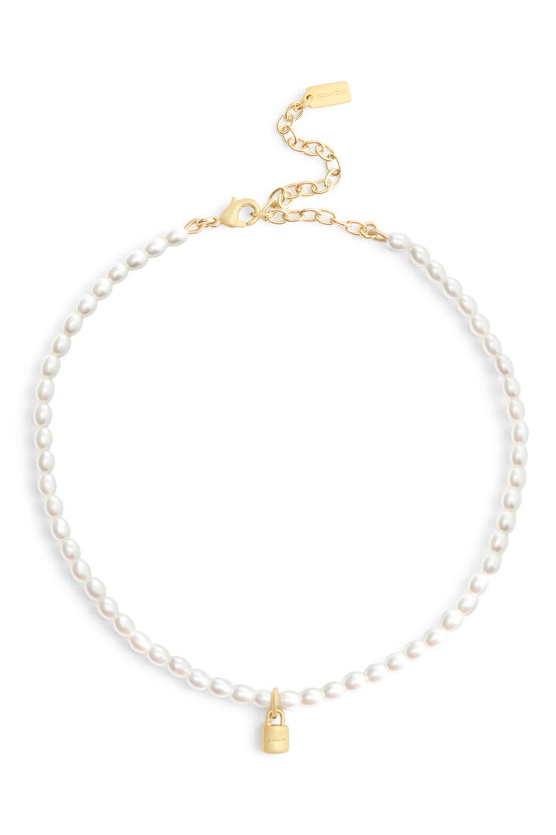 Padlock Pendant Faux Pearl Choker Necklace, Main, color, PEARL/ GOLD