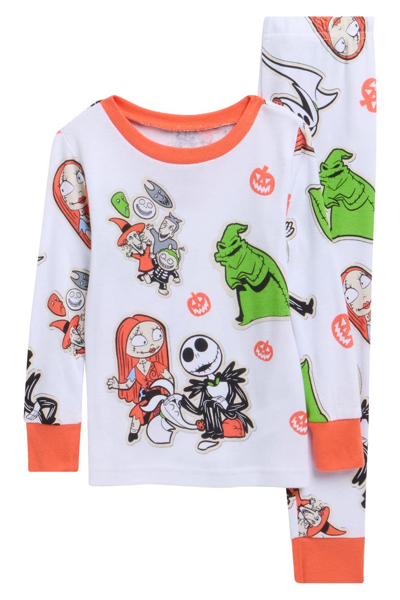 Nightmare Before Christmas Fitted Cotton Two-Piece Pajamas, Main, color, WHITE