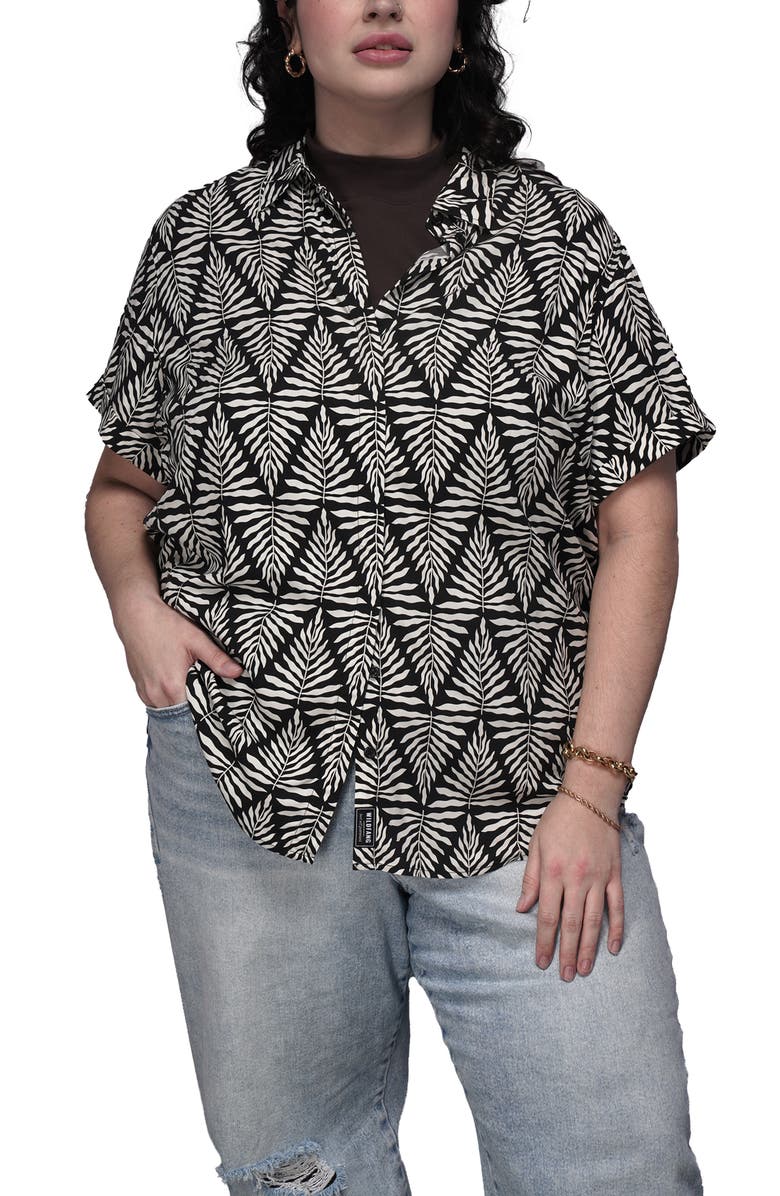 WILDFANG The Empower Button Up, Alternate, color, Fern Maze Black/White