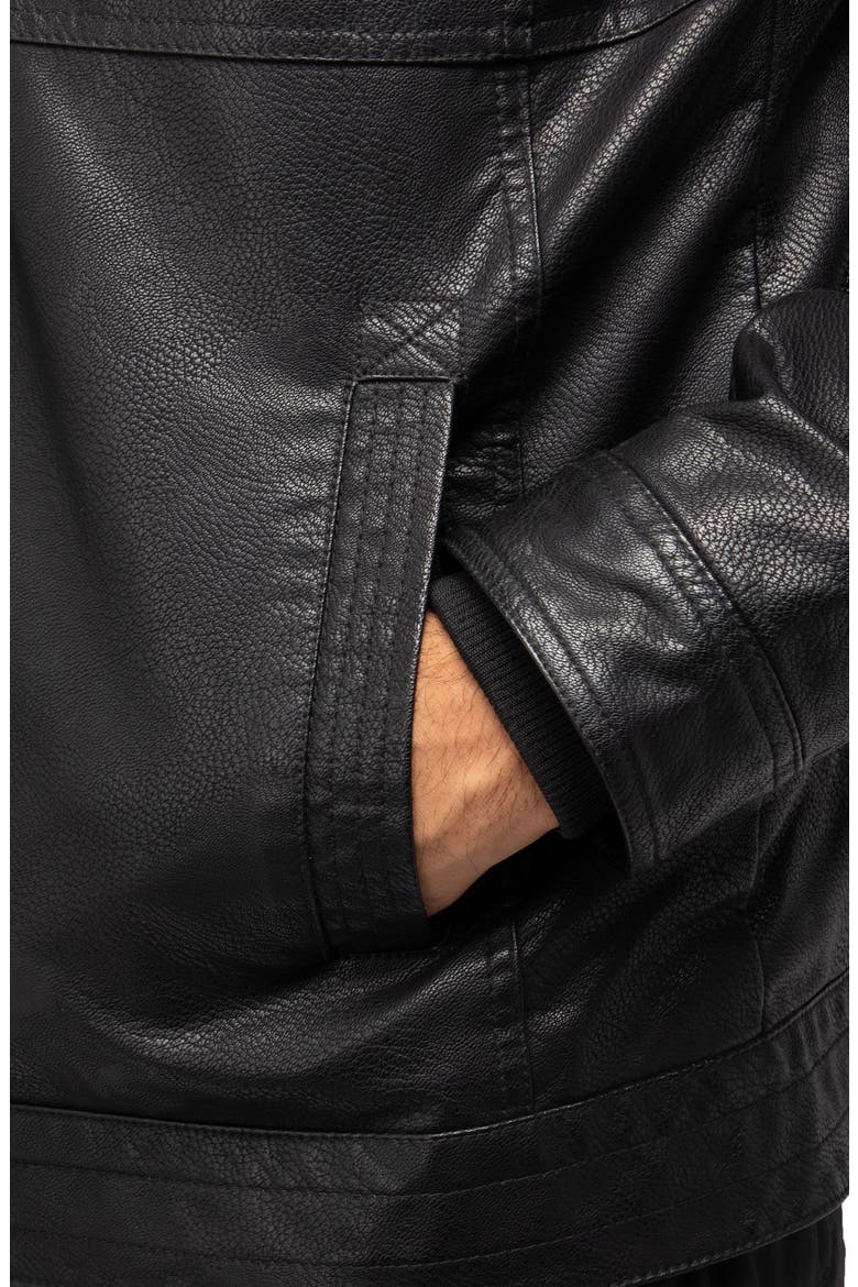 Faux Leather Hooded Moto Jacket with Faux Fur Lining, Alternate, color, BLACK