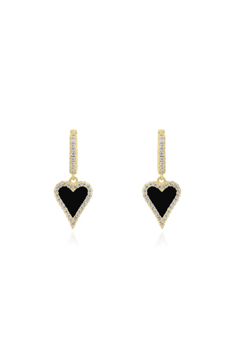 Mini Onyx CZ Halo Heart Dangle Earrings, Alternate, color, Onyx