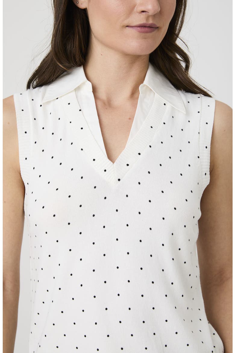 Mixed Media Sweater Vest, Alternate, color, CREAM/ BLACK POLKA DOT