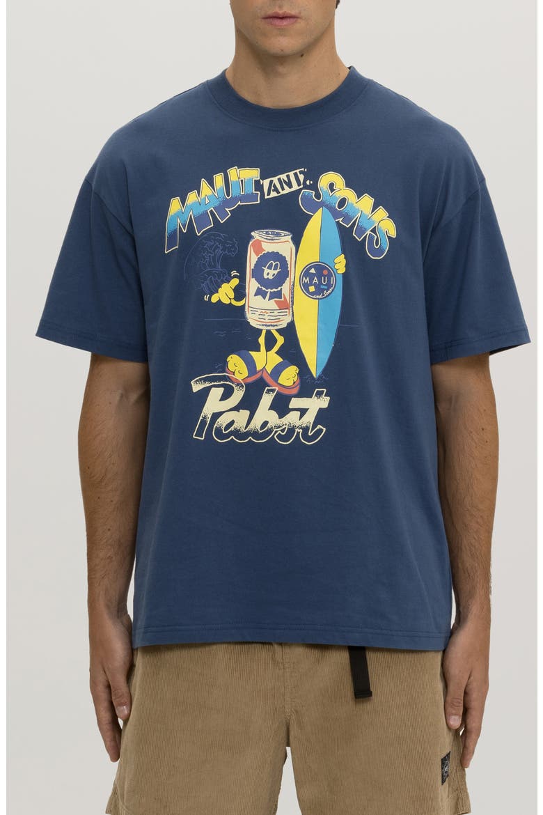 x Pabst Blue Ribbon Surf Graphic T-Shirt, Main, color, NAVY