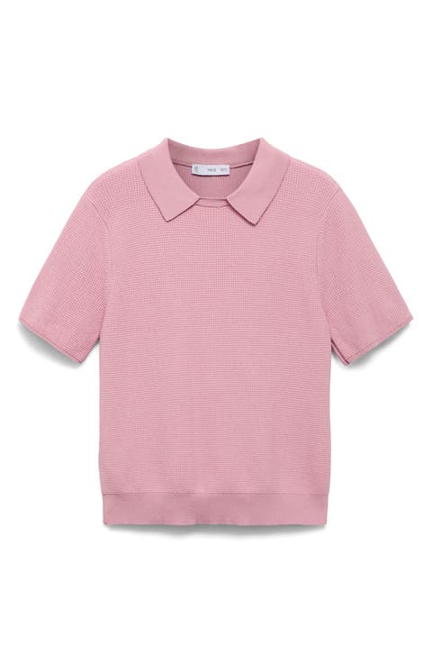 Spread Collar Short Sleeve Sweater