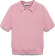 MANGO Spread Collar Short Sleeve Sweater