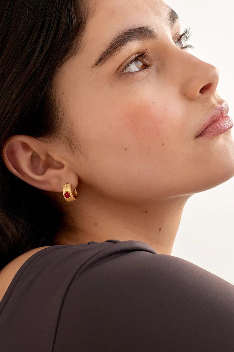 'January' Waterproof Gold Birthstone Hoop Earrings, Alternate, color, January