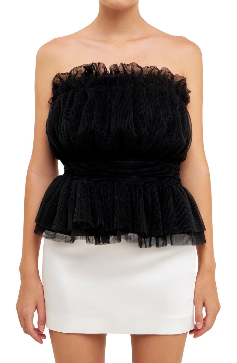 Endless Rose Strapless Tulle Peplum Top, Alternate, color, Black