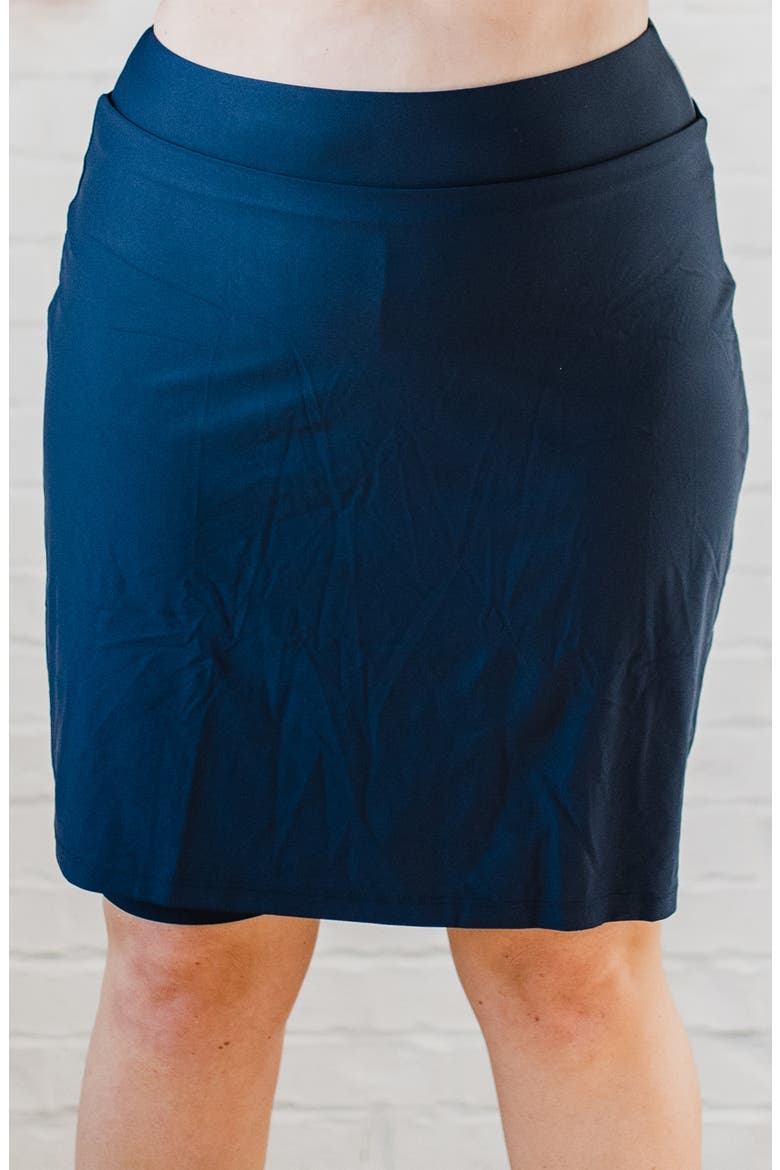 Plus Size Knee Length Swim Skort With Bike Shorts, Main, color, Navy