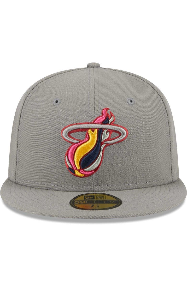 New Era Men's New Era Gray Miami Heat Color Pack 59FIFTY Fitted Hat, Alternate, color,