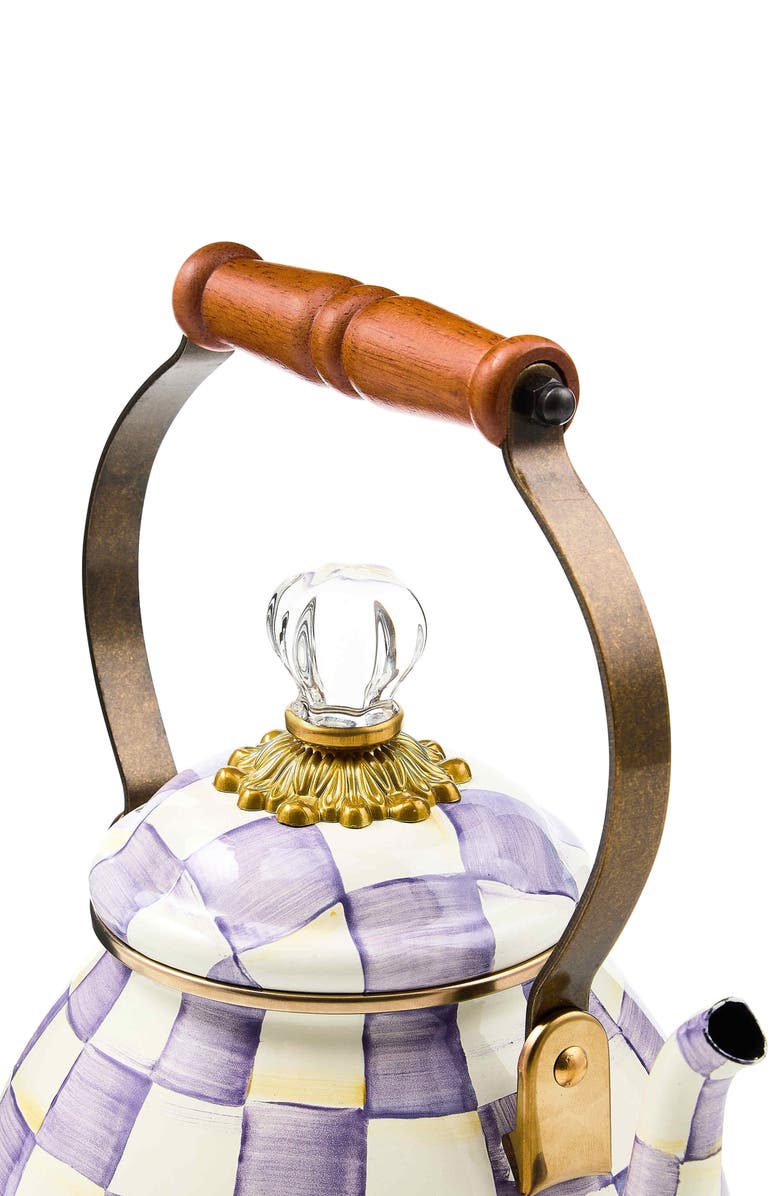 MACKENZIE CHILDS Violet Check Enameled Steel 2-Quart Tea Kettle, Alternate, color, Violet