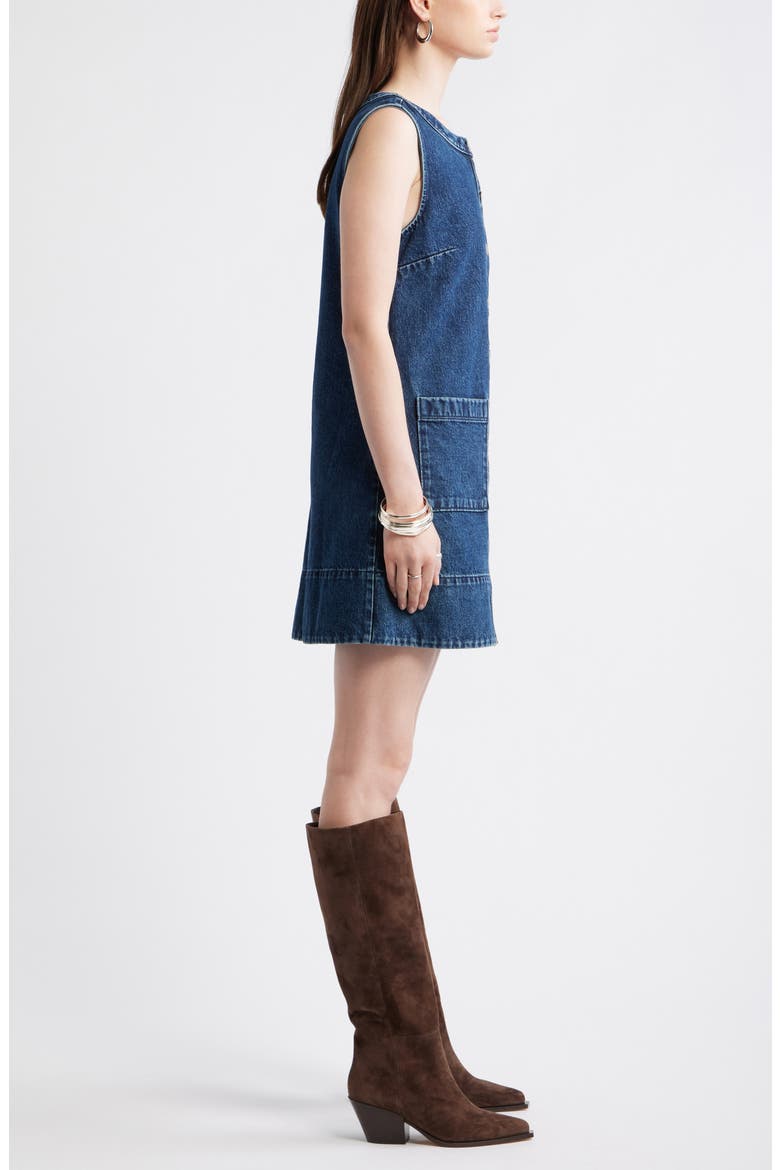 Denim Sheath Dress, Alternate, color, DARK MID WASH