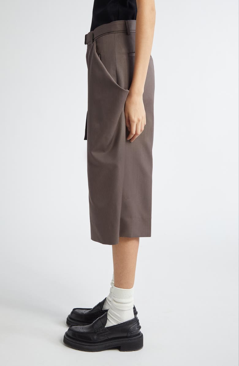 Sacai Pinstripe Belted Wool Doeskin Crop Pants, Alternate, color,