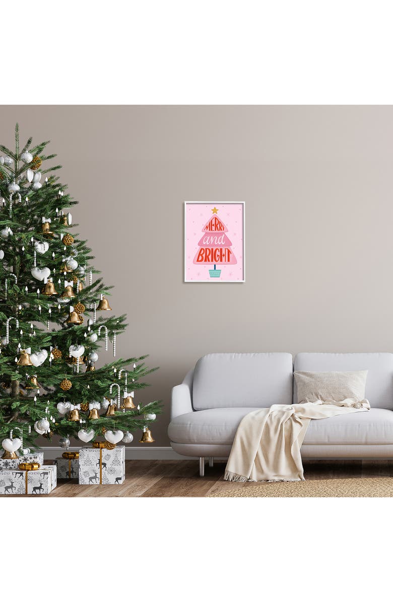 Stupell Industries Merry & Bright Framed Canvas Wall Art, Alternate, color, Pink