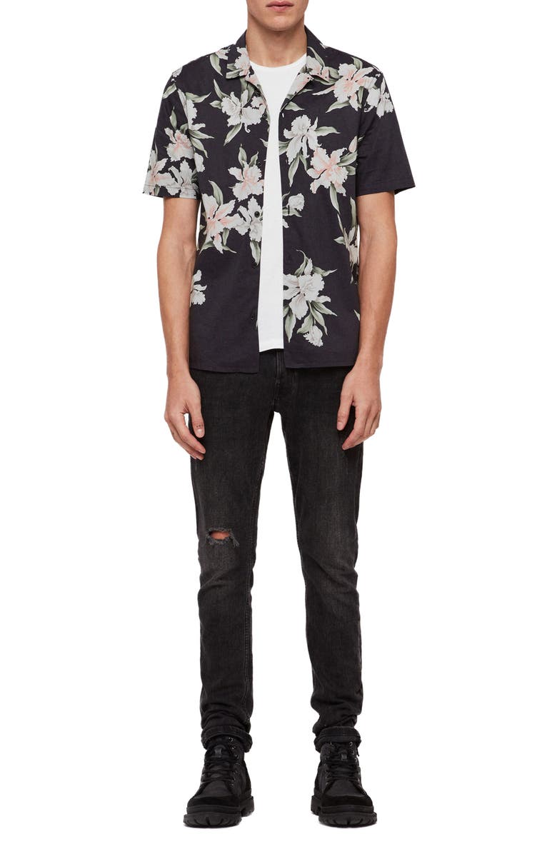 AllSaints Layback Print Slim Fit Camp Shirt, Main, color, 