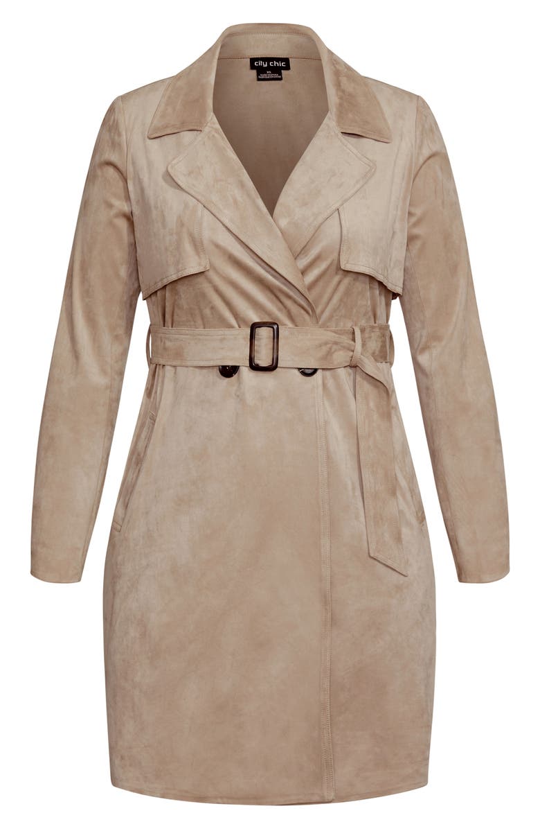 City Chic Faux Suede Trench Coat, Alternate, color, 