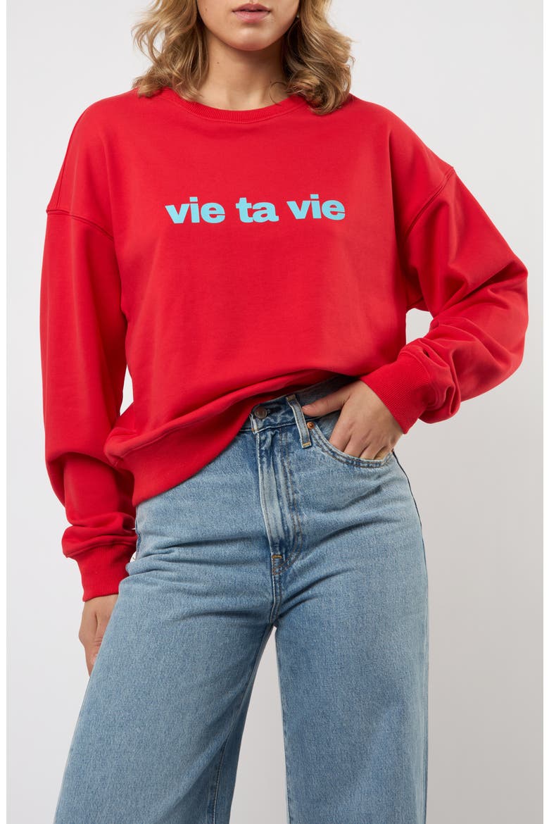 Vie Ta Vie Cotton Graphic Sweatshirt, Main, color, RED