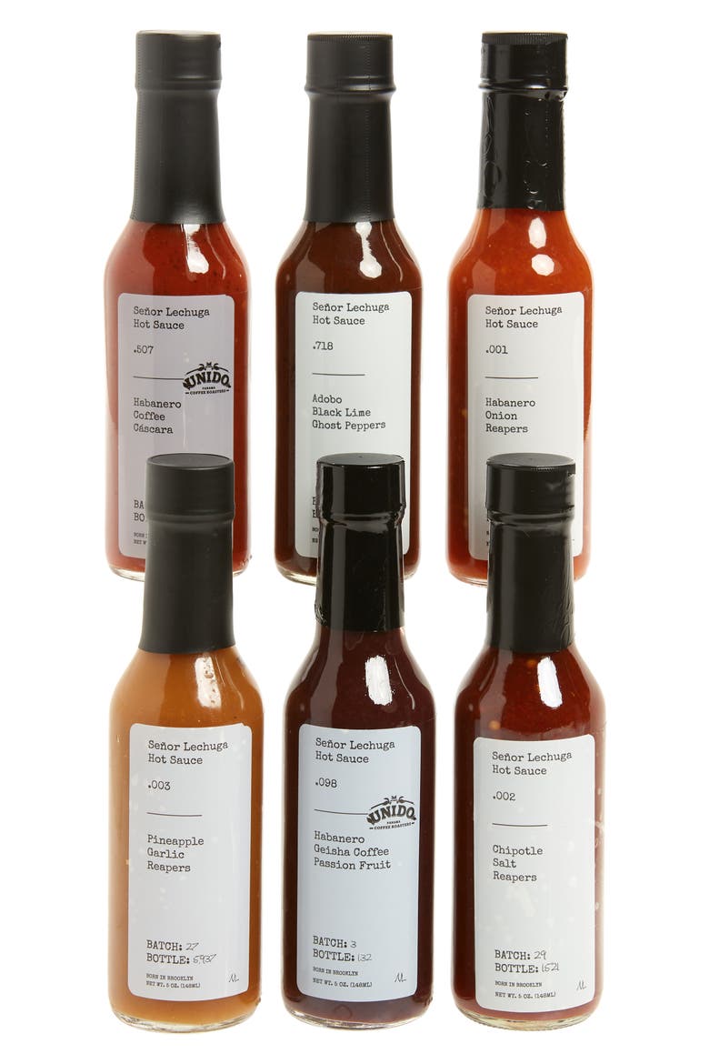 The Line Up 6-Piece Set Hot Sauces, Main, color, RED MAROON AND YELLOW