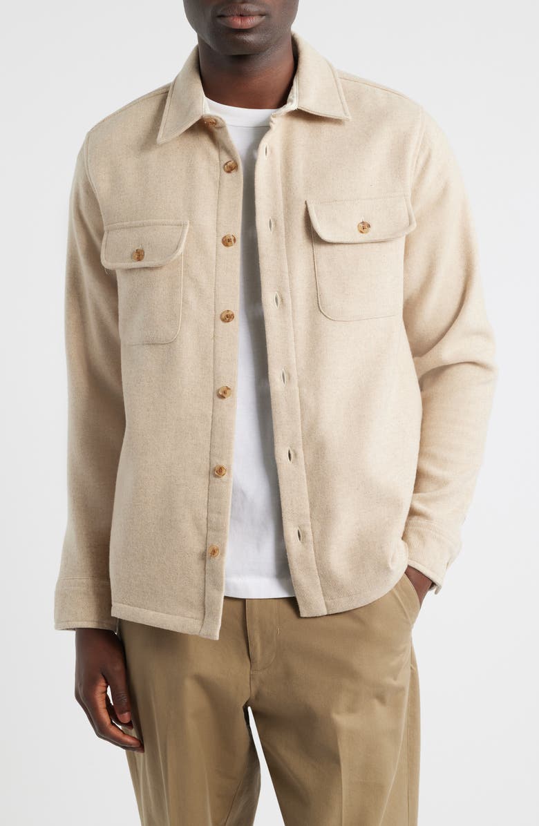 Wax London Lomond Wool Blend Melton Button-Up Overshirt, Main, color, Natural
