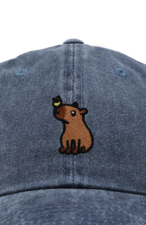 Dalix Capybara Embroidered Everyday Hat In Washed Navy Blue