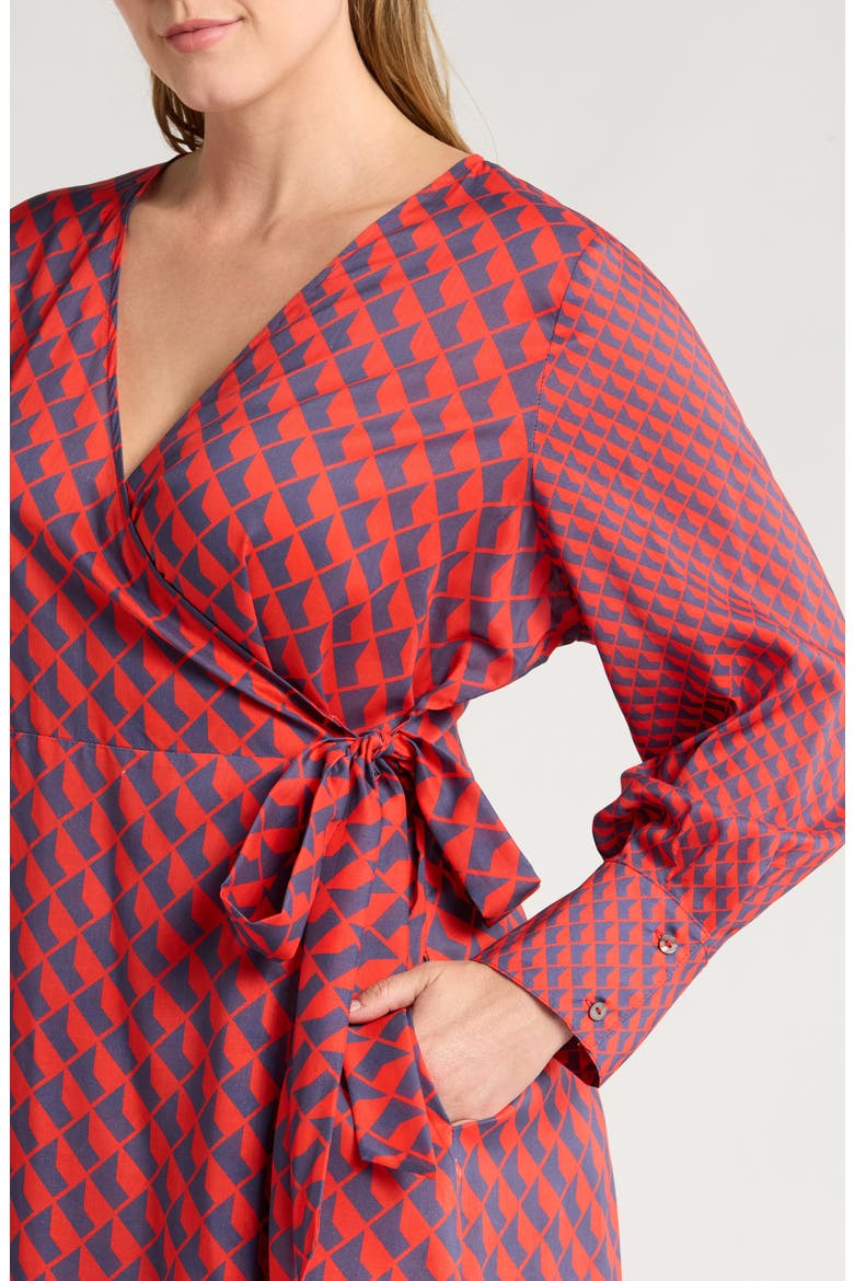 Althea Long Sleeve Wrap Dress, Alternate, color, POPPY RED/ NAVY PATTERN
