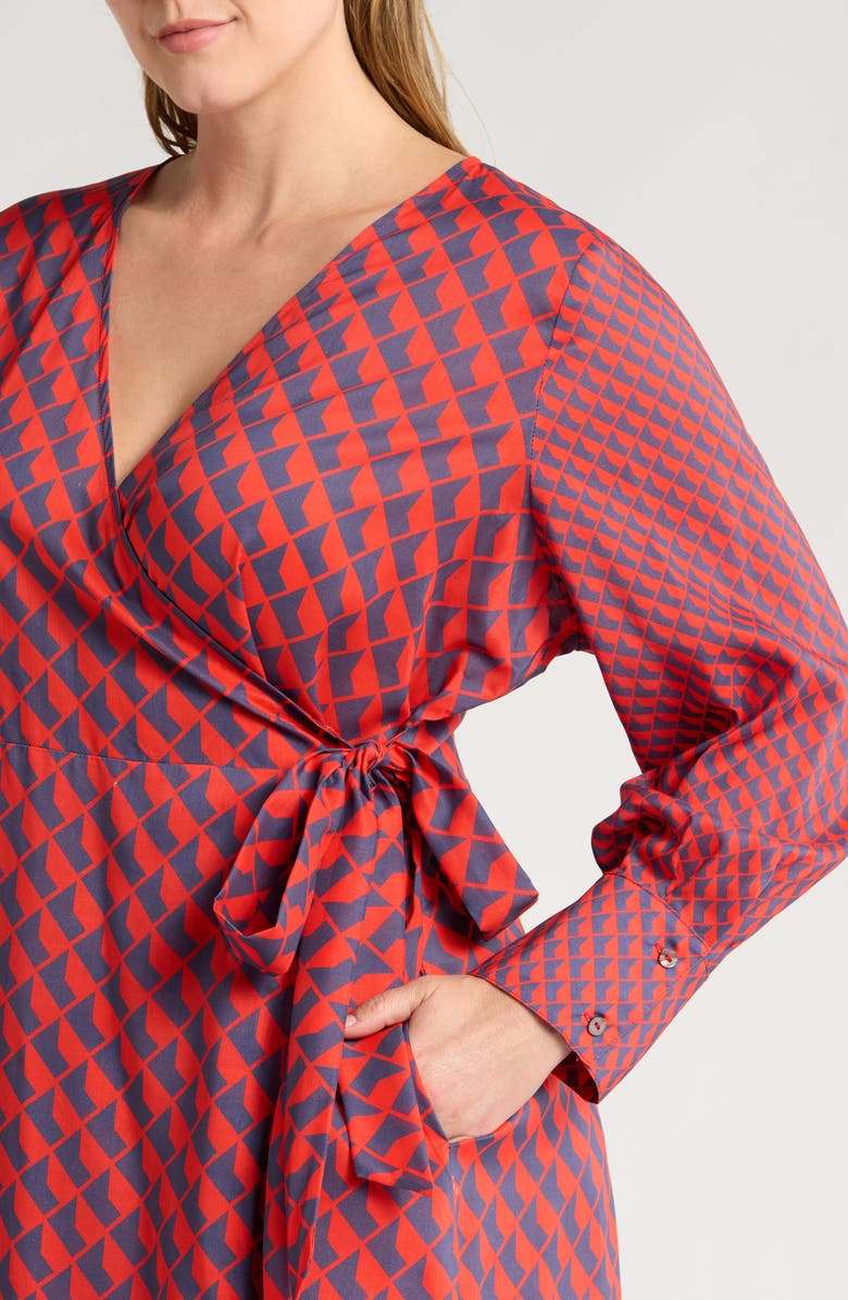 HARSHMAN Althea Long Sleeve Wrap Dress, Alternate, color, Poppy Red/ Navy Pattern