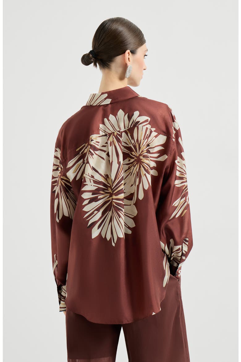 Bloom print pongee shirt, Alternate, color, Bordeaux