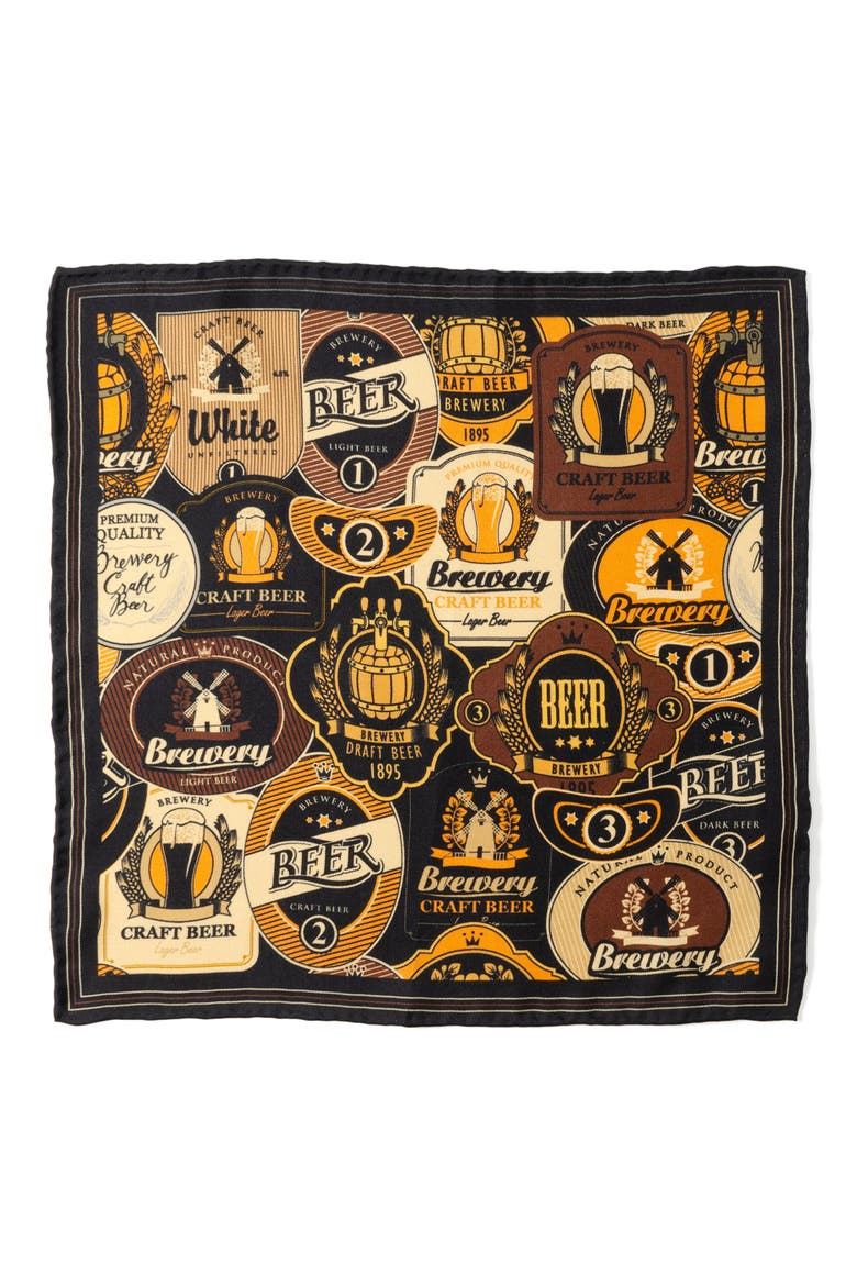Beer Fan Silk Pocket Square, Alternate, color, BROWN