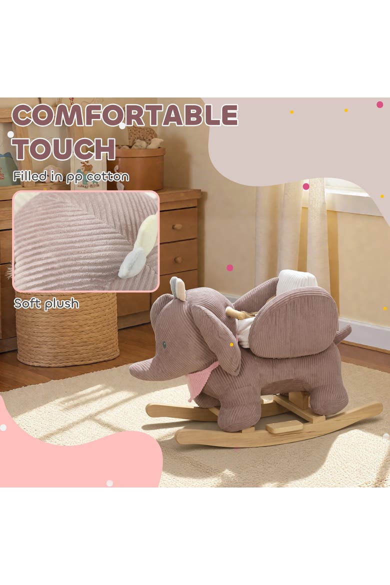 Baby Rocking Horse with Seat Kids Ride On Elephant Rocker with Realistic Sound and Safety Belt for Months, Alternate, color, Brown