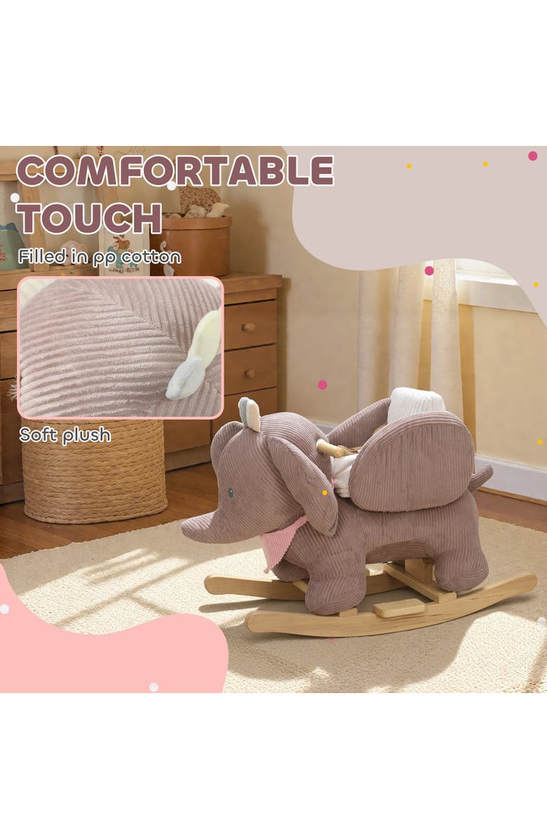 Qaba Baby Rocking Horse with Seat Kids Ride On Elephant Rocker with Realistic Sound and Safety Belt for Months, Alternate, color, Brown