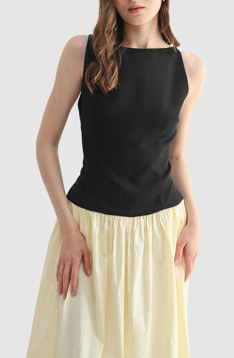 Lush Colorblock Poplin Fit & Flare Dress, Alternate, color, Black Cream
