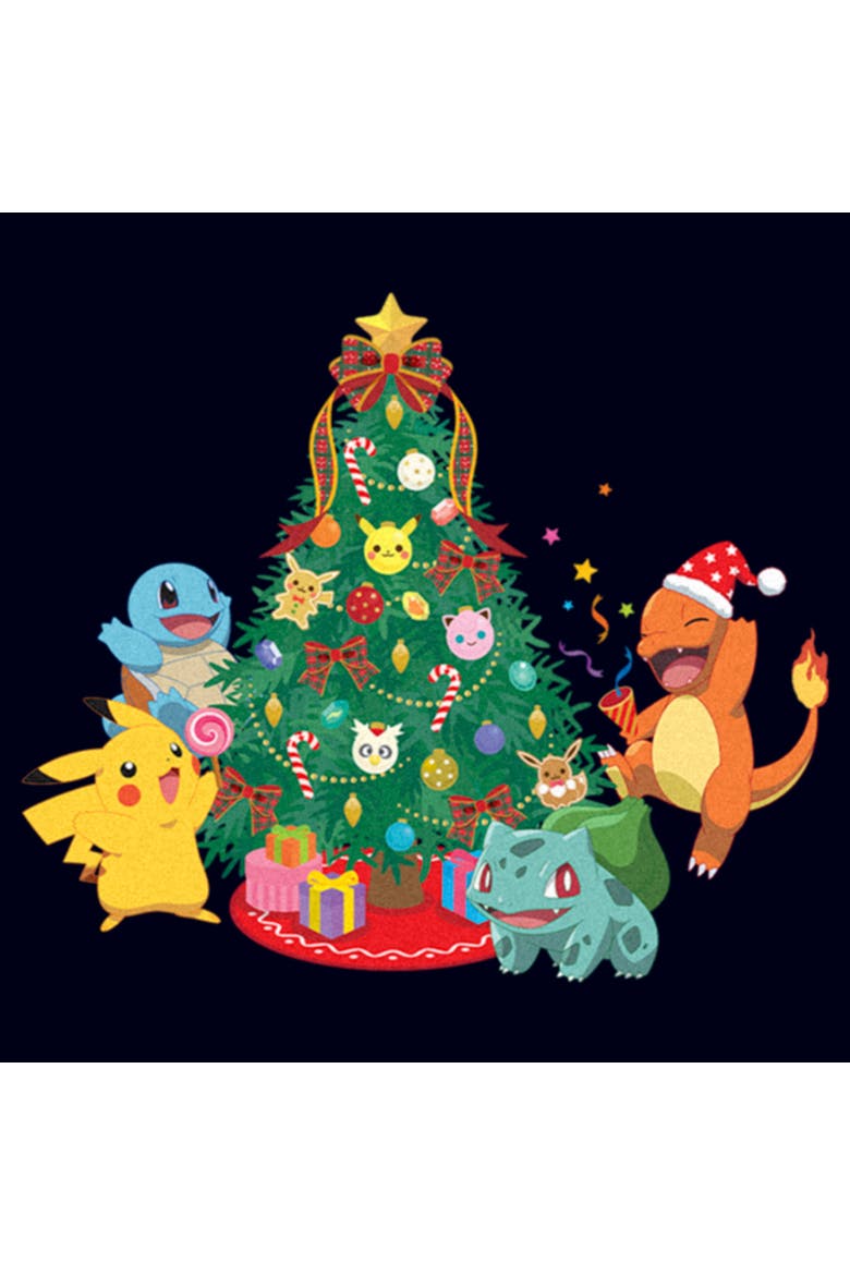 Women's Pokemon Christmas Tree Characters  Graphic T-Shirt, Alternate, color, Navy Blue