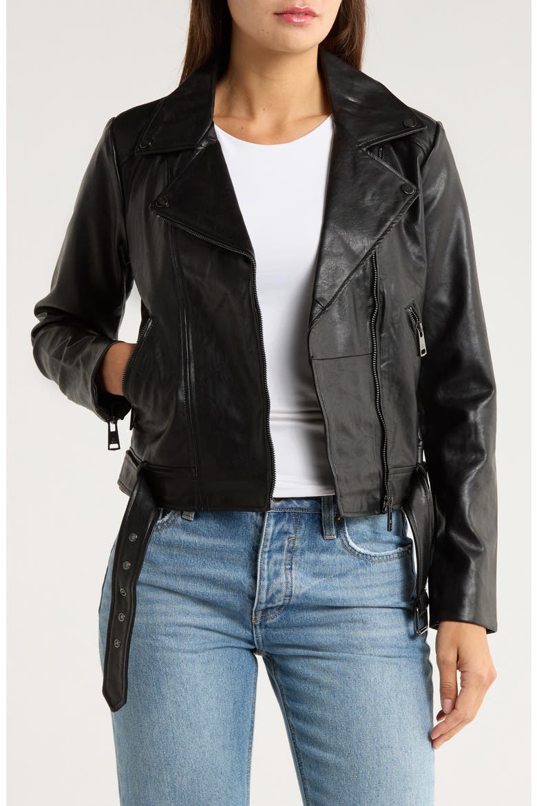 Faux Leather Moto Jacket, Main, color, BLACK