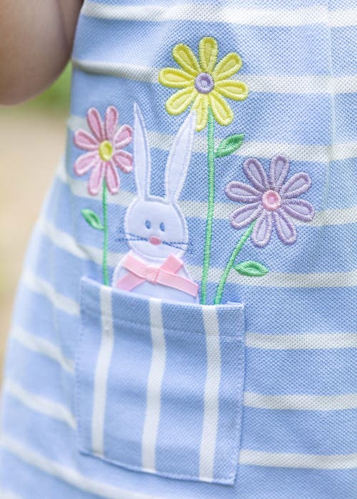 Shop Florence Eiseman Stripe Knit Dress With Bunny & Flowers In Light Blue/white