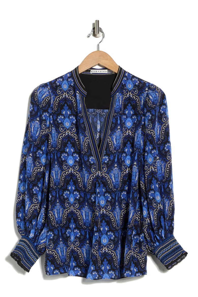 Sheila Long Sleeve Silk Top, Alternate, color, URBAN MEDALLION