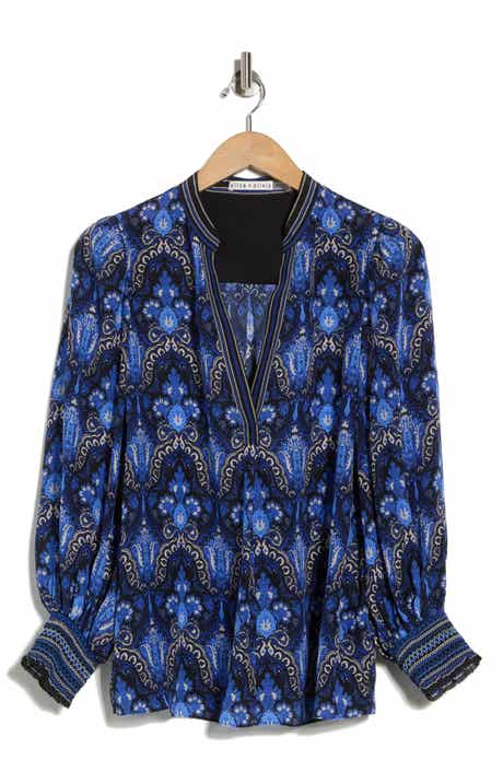 Alice + Olivia Sheila Long Sleeve Silk Top
