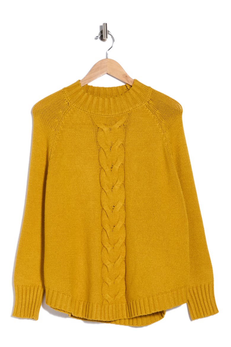 Center Cable Mock Neck Sweater, Alternate, color, MUSTARD