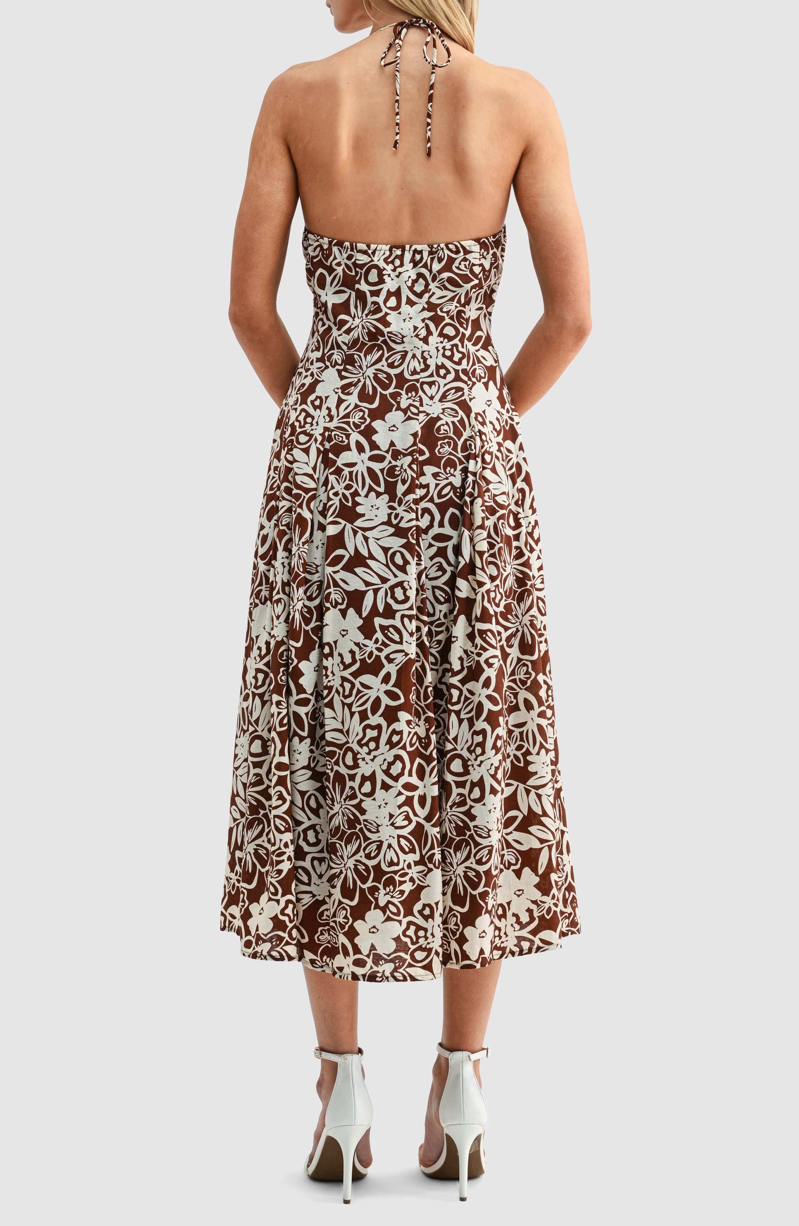 Floral Halter Neck Button Front Midi Dress - image 2