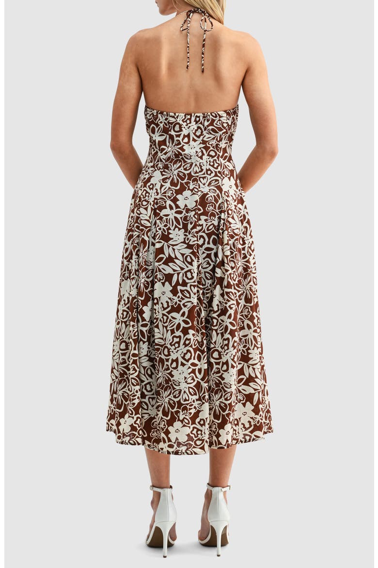 Floral Halter Neck Button Front Midi Dress, Alternate, color, BROWN CREAM FLORAL